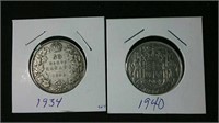 1934 & 1940 Canada Silver half dollars