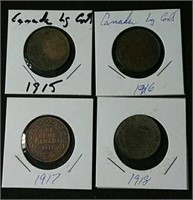 1915, 16, 17 & 18 Canada Large 1 cent coins