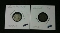 1907ND & 1913 Canada Silver 5 cent coins