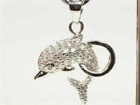9A- Sterling Silver Cubic Zirconia Dolphin Pendant