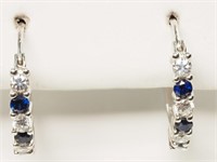 17A- Sterling Silver Synthetic Sapphire Earrings