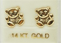 4A- 14k Yellow Gold Teddy Bear Earrings