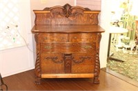 Antique Oak Sideboard with Carved Wood