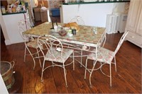 Painted Wrought Iron Patio Table and Four