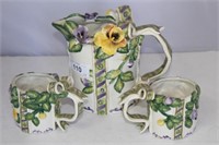 Ceramic Pitcher with Two Matching Mugs