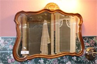 Curved Wood Frame Mirror with Beveled
