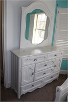 Painted Wood Dresser and Mirror.