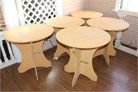 Five Round Press wood Tables with