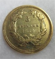 1854 US 3 Dollar Gold Coin
