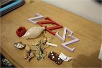 Tray Lot -Pair Of Dice, Bracelet, Butterflies etc