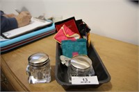 2 Glass Type Ink Wells & Small Jewelry Bags