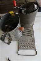 2 SIFTERS, GRATER, SCOOP, PRESS, ETC.