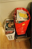 LOT: BOOKS - 2 BAGS, BOX AND 3 MILK CRATES