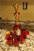 AUSTRIAN DECANTER AND 6 GLASSES