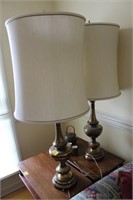 PAIR ANTIQUED BRASS ELECTRIC TABLE LAMPS