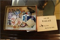 LOT: POLITICAL BUTTONS AND STAMPS