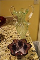 BLOWN GLASS VASE AND ART GLASS CANDLE HOLDER