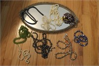 DRESSER MIRROR W/ASSORTED COSTUME NECKLACES