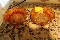 2 CARNIVAL GLASS BERRY BOWLS W/GRAPE PATTERN