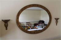 DECORATIVE WALL MIRROR AND 2 DECORATIVE SHELVES