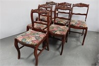 Set of 6 Carved Side Chairs with Upholstered Seats