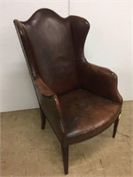 Antique Leather Wing Back Chair