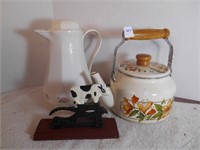 Cow Nut Cracker and 2 Tea Kettles