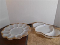 2 White and Gold Trim Serving Platters