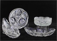 Four Cut Crystal Serving Dishes Minor Chipping