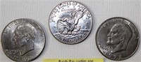 Three Eisenhower Silver Dollars 1-1972, 1-1776--
