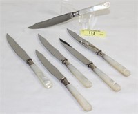 Mother Of Pearl Sterling Collar Knives Six Piece
