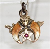 Gold Filled Shriners Pendant With Jeweled Inset