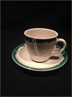 Dozen Green Rimmed Coffee Cups & Saucers