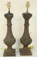 PAIR OF ANTIQUE CAST IRON BALUSTRADES NOW LAMPS
