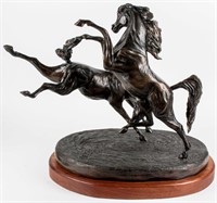 Art Western Bronze Horse Sculpture Signed Skale