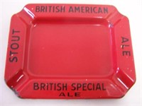 BRITISH AMERICAN ALE PORC. ASHTRAY - 6" X 4 3/4"