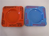 2 REINHART'S PORC. ASHTRAYS - 5.5" X  5.5" -SOME