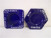 2 MOLSON'S PORC. ASHTRAYS - 6 3/4" X 6" - SOME