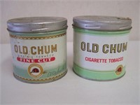 LOT OF 2 OLD CHUM TOBACCO TINS - EMBOSSED TOPS -