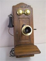 VINTAGE KELLOGG BRASS & WOOD WALL BOX TELEPHONE-