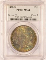 Colorful 1878-S Morgan Dollar.