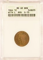 1864-L Indian Cent With Re-Punched Date.