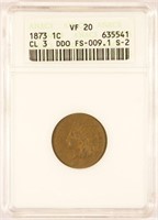 1873 Minor Double Die Indian Cent.