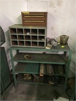 Metal shelf & wood storage bin