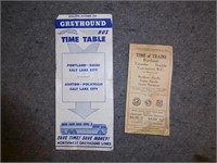 WWII TRAIN SCHEDULE & 1956 GREYHOUND BUS SCHEDULE