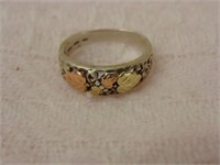 Ring with Leaf Design- Marked: 12K & 925