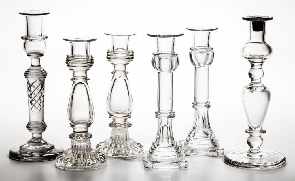 Free-blown and pressed candlesticks including rare Pittsburgh examples
