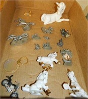Pewter & Porcelain Unicorn & Dragon Figures