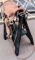 Old Western Cowboy Leather Horse Saddle & Bridle