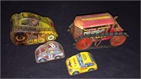 VINTAGE WIND UP TANK, MARX TRACTOR, METAL TAXI AND